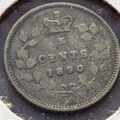 1890-H Canada 5 Cents, 92.5% Silver 1.167g