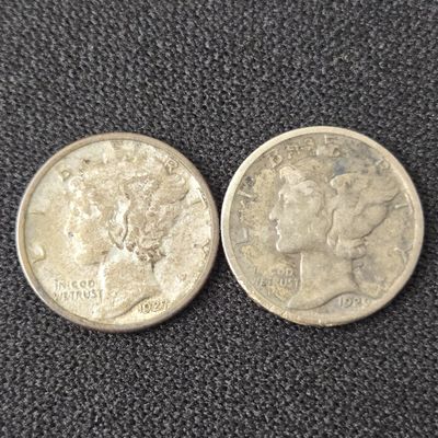 1927 & 1929 Mercury 90% Silver Dimes