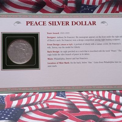 1926-S Peace 90% Silver Dollar in Eagle on Alert Display Card w/ Commem Stamp