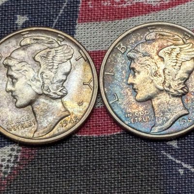1945 & 1945-D Mercury 90% Silver Dimes