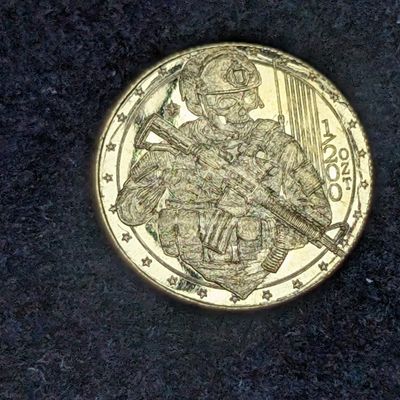 1/200th oz. .999 FINE GOLD Skeleton Soldier Designed Miniature Round