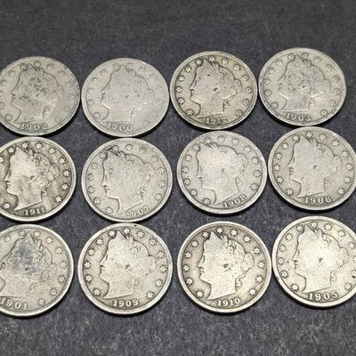 1900, 1901, 1902, 1903, 1905, 1906, 1907, 1908, 1909, 1910, 1911 and 1912 Liberty Head V Nickels
