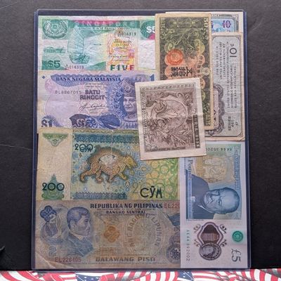(9) Assorted World Currency Notes in Display