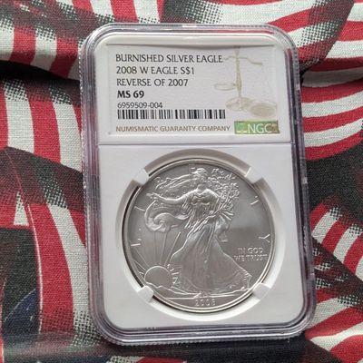 2008-W Burnished American Silver Eagle 1 Troy Oz. .999 Silver - NGC MS69 (REVERSE of 2007)