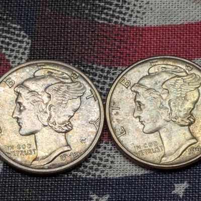 1943 & 1944 Mercury 90% Silver Dimes