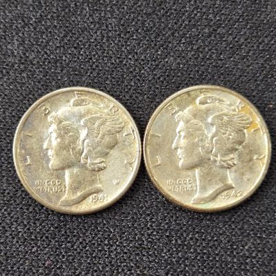 1941 & 1942 Mercury 90% Silver Dimes