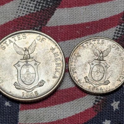 1945-D Philippines 20 Centavos 75% Silver 4g & 1944-D Philippines 10 Centavos 75% Silver 2g