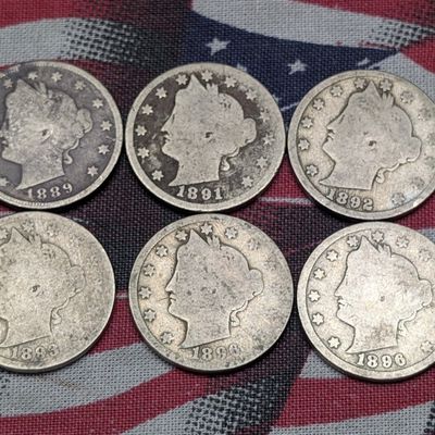 1889, 1891, 1892, 1893, & (2) 1896 Liberty Head V-Nickels