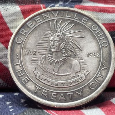 1 Troy Oz. .999 FINE SILVER Greenville, Ohio The Treaty City Designed Round