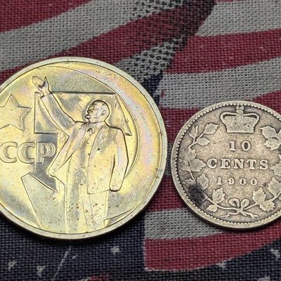 1967 Soviet Socialist Revolution Commemorative 50 Kopecks & 1900 Canada 10 Cents 92.5% Silver 2.32g