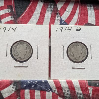 1914 & 1914-D Barber 90% Silver Dimes