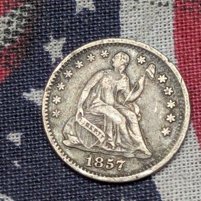 VF - 1857 w/ Stars Seated Liberty Half Dime
