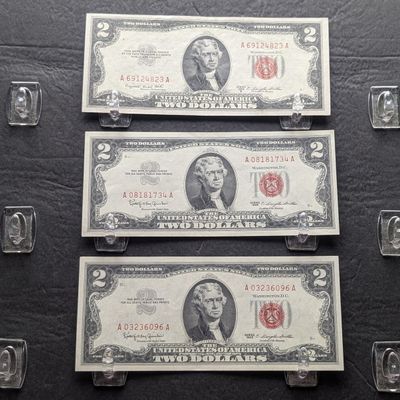 1953 B Series & (2) 1963 Series $2.00 RED SEAL Banknotes