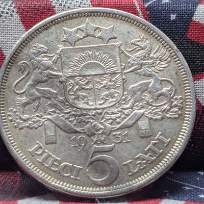 1931 Latvia 83.5% Silver 5 Lati - 25g
