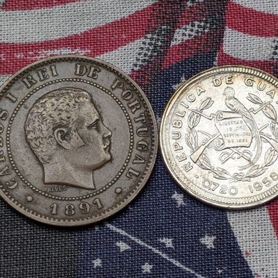 1891 Portugal 10 Reis & 1958 Guatemala 10 Centavos 72% Silver 3.33g