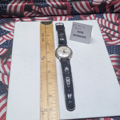 1943 Walking Liberty 90% Silver Half Dollar Set in Black Leather Watch (Missing Back Plate)