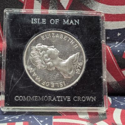 1976 PROOF Isle of Man Bicentenary of American Independence Copper Nickel 1 Crown in Display Case