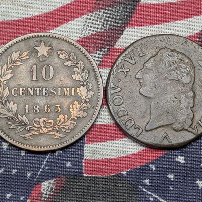 1863 Italy 10 Centesimi & 1785 France 1 Sol