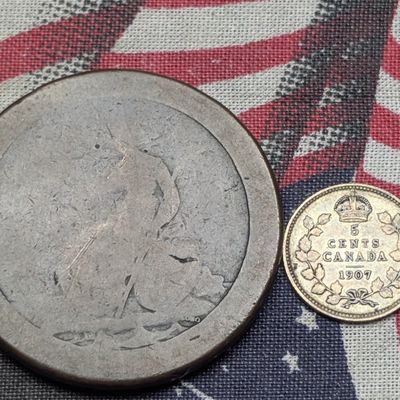 1907 Canada 5 Cents 92.5% Silver 1.162g & 1700's? Great Britain Britannia