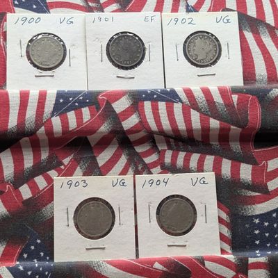 1900, 1901, 1902, 1903 and 1904 Liberty Head V Nickels