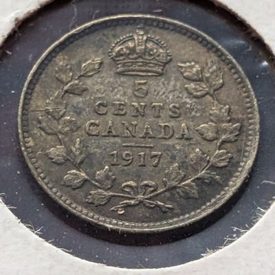 1917 Canada 5 Cents, 92.5% Silver 1.167g