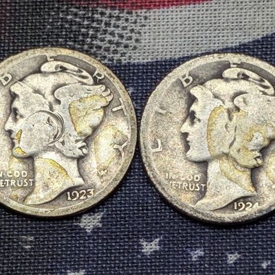 1923 & 1924 Mercury 90% Silver Dimes