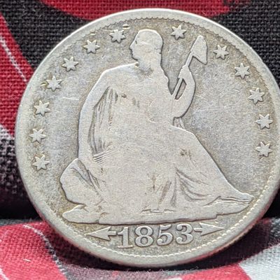 1853 w/ Arrows & Rays Seated Liberty 90% Silver Half Dollar - GOOD+