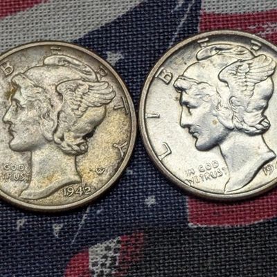1942 & 1943 Mercury 90% Silver Dimes