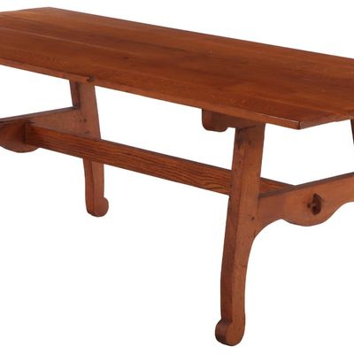 UNUSUAL FRENCH OAK TABLE OR WRITING DESK C 1950 WITH MORTISE AND TENON CONSTRUCTION.