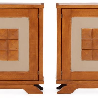 PAIR OF OAK AND PARTIAL PAINTED CABINETS IN THE MANNER OF CHARLES DUDOUYT, EACH HAVING A SINGLE