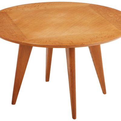 ROUND FRENCH OAK OCCASIONAL TABLE SIGNED CHARLES DUDOUYT C 1940.