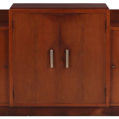FRENCH ART DECO MODERNIST CABINET ATTRIBUTED TO JACQUES ADNET C. 1930 ROSEWOOD WITH NICKLED