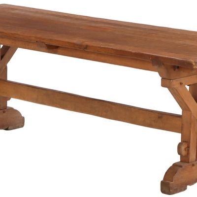 AN IMPRESSIVE FRENCH SOLID OAK BRUTALIST STYLE TABLE OR DESK OF ARCHITECTURAL FORM C 1965.