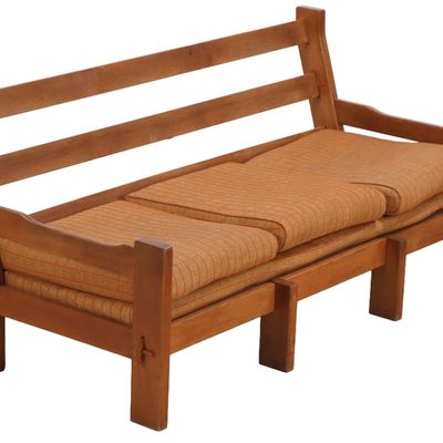 FRENCH BRUTALIST STYLE SOLID OAK SOFA WITH MORTISE AND TENON CONSTRUCTION AND LOOSE CUSHION