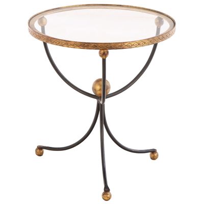 FRENCH PAINTED AND GILT IRON  GLASS TOP OCCASIONAL TABLE C 1950