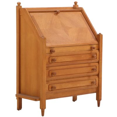 FRENCH MID CENTURY GUILLERME ET CHAMBRON DROP FRONT DESK C 1950 SOLID OAK