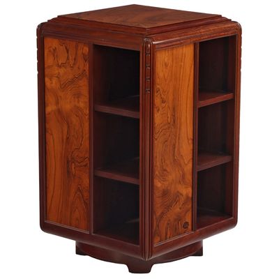 FRENCH ART DECO REVOLVING BOOKCASE BY LOUIS MAJORELLE C. 1925 INLAID SIGNATURE. MAHOGANY AND