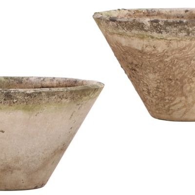 PAIR OF TAPERED FRENCH MODERNIST CAST STONE PLANTERS DESIGNED BY WILLY GUHL C 1970.