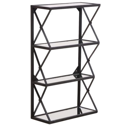 JACQUES ADNET STYLE FLOOR OR WALL SHELF HAVING IRON FRAME WITH MIRROR SHELVES
