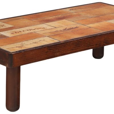 FRENCH WOOD AND TILE COFFEE TABLE SIGNED R. LEDUC VALLAURIS.
