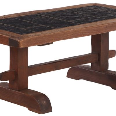 BELGIAN OAK AND SLATE BRUTALIST STYLE COFFEE TABLE C 1960.