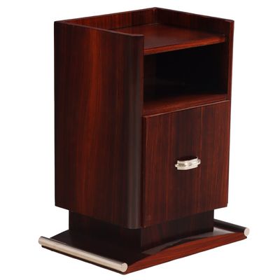 FRENCH ART DECO SIDE TABLE IN THE MANNER OF DOMINIQUE C 1930. ROSEWOOD WITH CHROME MOUNTS