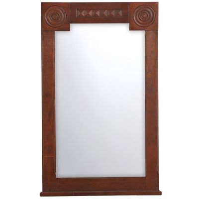 A FRENCH OAK MIRROR WITH CIRCULAR DESIGN IN THE MANNER OF CHARLES DUDOUYT C 1940.