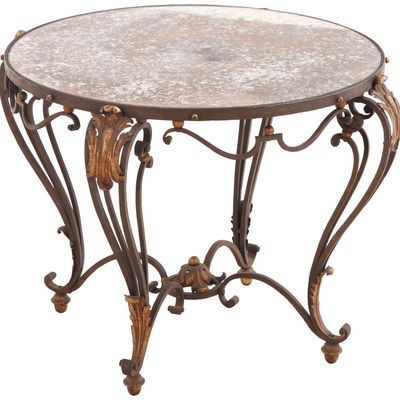 FRENCH GILT WROUGHT IRON TABLE HAVING A MIRRORED TOP C. 1950