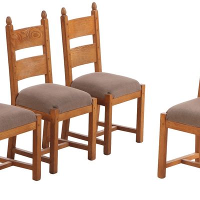 FOUR BELGIAN OAK BRUTALIST STYLE DINING CHAIRS C 1950.