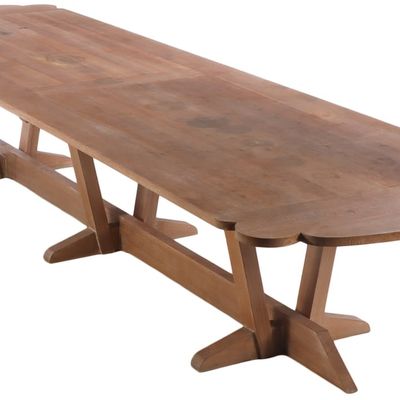 LARGE FRENCH MODERN SOLID OAK TABLE WITH REMOVABLE TOP.