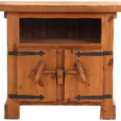 FRENCH PINE BRUTALIST CABINET WITH IRON STRAP WORK C 1960.