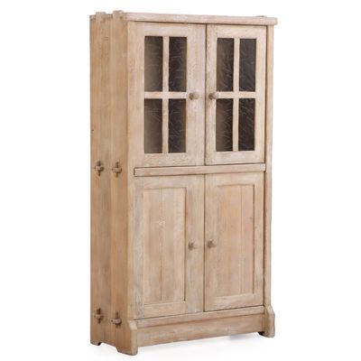 FRENCH CERUSED OAK FOUR DOOR CABINET HAVING MORTIS AND TENON AND BUTTERFLY CONSTRUCTION C 1960.
