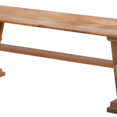 ONE OF TWO FRENCH SOLID OAK TABLES OF ARCHITECTURAL FORM HAVING MORTISE AND TENON