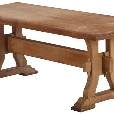 FRENCH BRUTALIST STYLE SOLID OAK TABLE HAVING MORTIS AND TENON CONSTRUCTION C 1960.